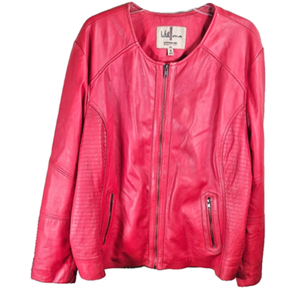 VTG Wilsons Leather Jacket Women's Size 3X Red Full Zip Moto Biker Collarless
